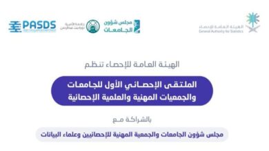 Photo of «الإحصاء» تنظم غدًا الملتقى الإحصائي الأول للجامعات والجمعيات المهنية والعلمية الإحصائية